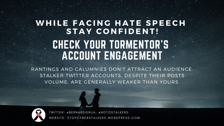 Anti-bully, anti-bullying, anti-stalker, anti-stalking, twitter, troll, harassment, hate speech. Assess tormentor's value.